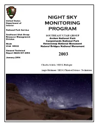 Night Sky Monitoring Program for the Southeast Utah Group, 2003