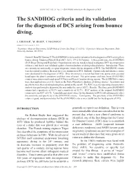 The SANDHOG Criteria and Its Validation for the Diagnosis of DCS Arising from Bounce Diving
