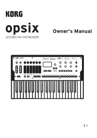 Korg Opsix Owner's Manual