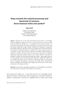 Steps Towards the Natural Meronomy and Taxonomy of Semiosis: Emon Between Index and Symbol?
