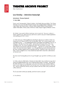 Theatre Archive Project: Interview with Leo Kersley