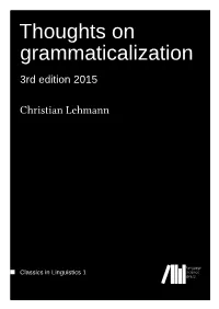 Thoughts on Grammaticalization 3Rd Edition 2015