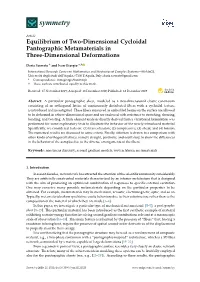 Equilibrium of Two-Dimensional Cycloidal Pantographic Metamaterials in Three-Dimensional Deformations