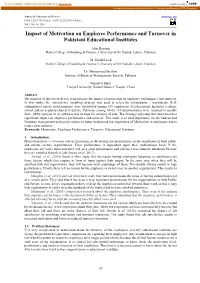Impact of Motivation on Employee Performance and Turnover in Pakistani Educational Institutes