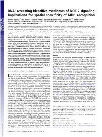 Rnai Screening Identifies Mediators of NOD2 Signaling