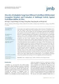 Diversity of Endophytic Fungi from Different Verticillium-Wilt-Resistant