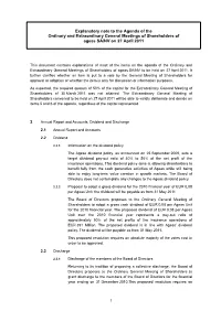 Explanatory Note to the Agenda of the Ordinary and Extraordinary General Meetings of Shareholders of Ageas SA/NV on 27 April 2011