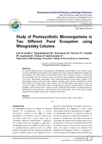Study of Photosynthetic Microorganisms in Two Different Pond Ecosystem Using Winogradsky Columns