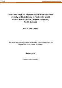 Sumatran Elephant Elephas Maximus Sumatranus Density and Habitat Use in Relation to Forest Characteristics in the Leuser Ecosystem, North Sumatra