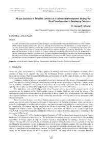 African Socialism in Tanzania: Lessons of a Community Development Strategy for Rural Transformation in Developing Countries
