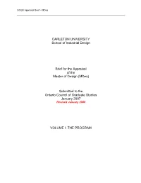 CARLETON UNIVERSITY School of Industrial Design Brief for The