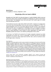 Morphosys AG to Be Listed in MDAX