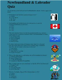 Newfoundland & Labrador Quiz