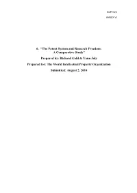 The Patent System and Research Freedom: a Comparative