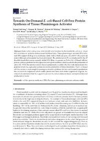 Towards On-Demand E. Coli-Based Cell-Free Protein Synthesis of Tissue Plasminogen Activator
