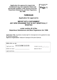 Application for Approval to Import Into Containment Any New Organism That