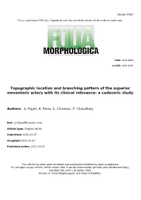 Topographic Location and Branching Pattern of the Superior Mesenteric Artery with Its Clinical Relevance: a Cadaveric Study