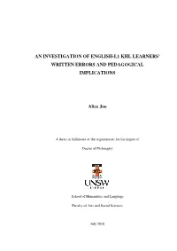 An Investigation of English-L1 Khl Learners' Written
