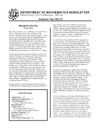 Department O. Mathematics Newsletter