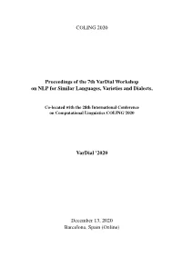 Proceedings of the 7Th Workshop on NLP for Similar Languages