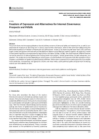 Freedom of Expression and Alternatives for Internet Governance: Prospects and Pitfalls