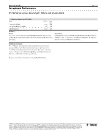 Investment Performance Performance Versus Benchmark: Return and Sharpe Ratio