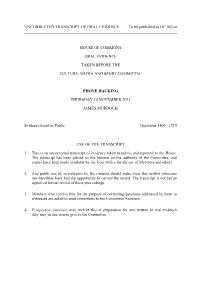 UNCORRECTED TRANSCRIPT of ORAL EVIDENCE to Be Published As HC 903-Vi