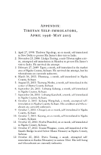 Appendix: Tibetan Self-Immolators, April 1998–May 2015