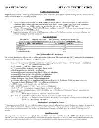 Gas Hydronics Service Certification