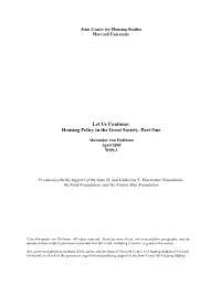 Let Us Continue: Housing Policy in the Great Society, Part One