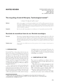 The Recycling of End-Of-Life Tyres. Technological Review(•)