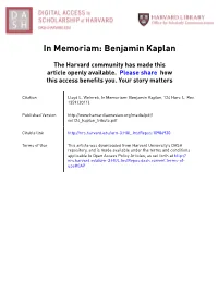 In Memoriam: Benjamin Kaplan