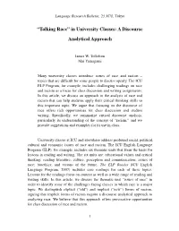 Talking Race” in University Classes: a Discourse Analytical Approach