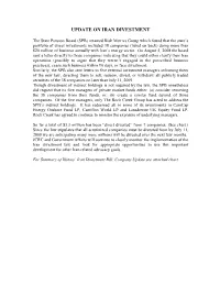 Update on Iran Divestment