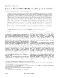 Behavioral Profiles of Mouse Models for Autism Spectrum Disorders Elodie Ey, Claire S