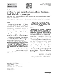 Evolution of the Intake and Nutritional Recommendations of Calcium And