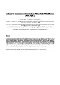 Analysis of the Microstructure and Microhardness of Rotary Friction Welded Titanium (Ti‐6AL‐V4) Rods
