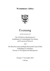Order of Service Together with Details of the Music and Readings