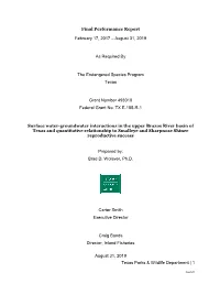 Surface Water-Groundwater Interactions in the Upper Brazos River Basin of Texas and Quantitative Relationship to Smalleye and Sharpnose Shiner Reproductive Success