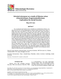 Oriented Microwear on a Tooth of Edestus Minor (Chondrichthyes, Eugeneodontiformes): Implications for Dental Function