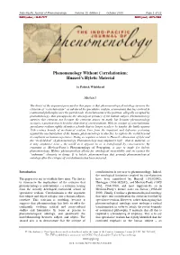 Phenomenology Without Correlationism: Husserl's Hyletic