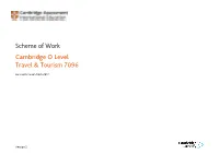 Scheme of Work Cambridge O Level Travel & Tourism 7096