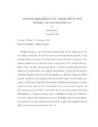 APPLIED MACHINE LEARNING for CYBERSECURITY in SPAM FILTERING and MALWARE DETECTION by Mark Sokolov December, 2020