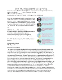 ERTH 401: Introduction to Mineral Physics
