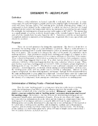 Experiment #1 – Melting Point Definition