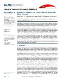 Neotectonic Deformation in Central Eurasia: a Geodynamic 10.1002/2017JB014487 Model Approach