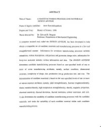 Title of Thesis: a MANUFACTURING PROCESS and MATERIALS DESIGN ADVISOR