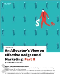 An Allocators View on Effective Hedge Fund Marketing: Part II