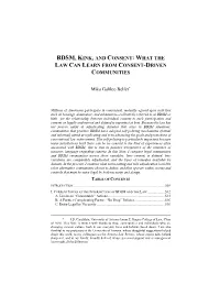 Bdsm, Kink, and Consent: What the Law Can Learn from Consent-Driven Communities
