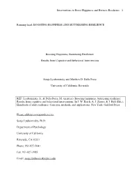 Interventions to Boost Happiness and Buttress Resilience 1 Running Head
